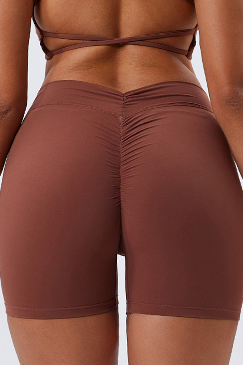 Women Eco-Friendly Recycled Sports Fabrics Crossover Waist Skinny High Elastic Hip Lifting Running Yoga Fitness Shorts