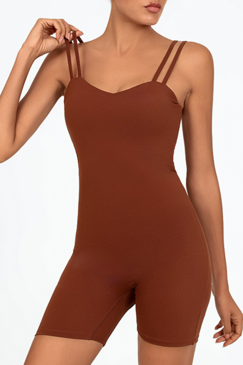Women's Double Thin Strap Twist Cutout Back Workout Jumpsuit