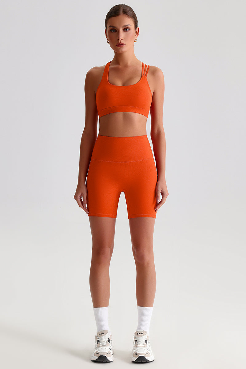 Women Naked Sensation Yoga Shorts Set: Cross-Back Bra + High-Waisted Sculpting Shorts