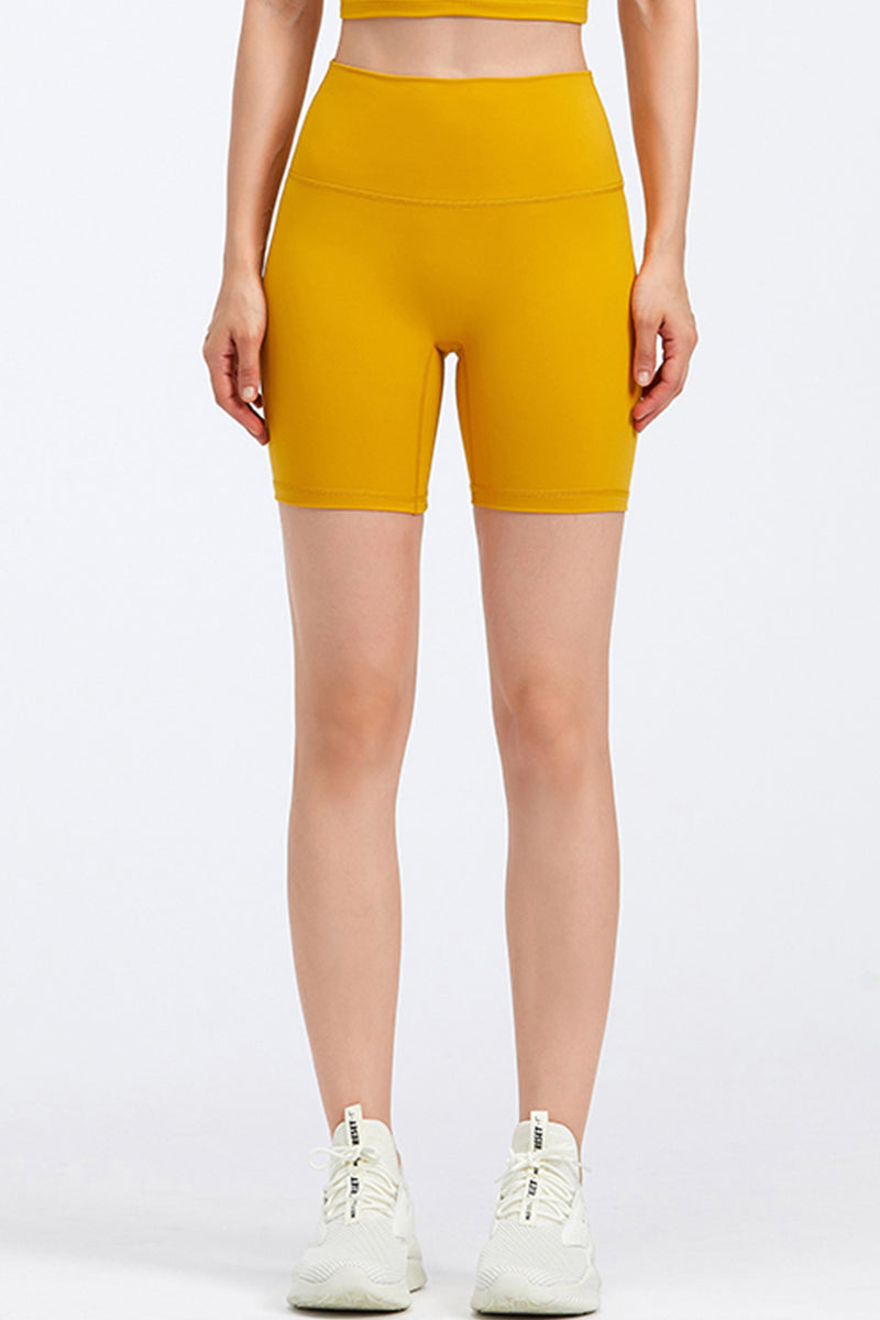 Solid High-Waisted Stretch Sports Shorts