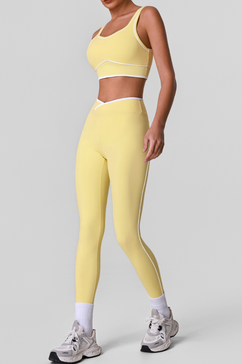 Women's Color Block Crossover Waist Stretchy 2-Piece Sets