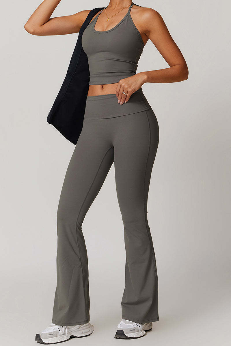 2 Pcs Set Women Sports Vest + Flod Over Flare Pants