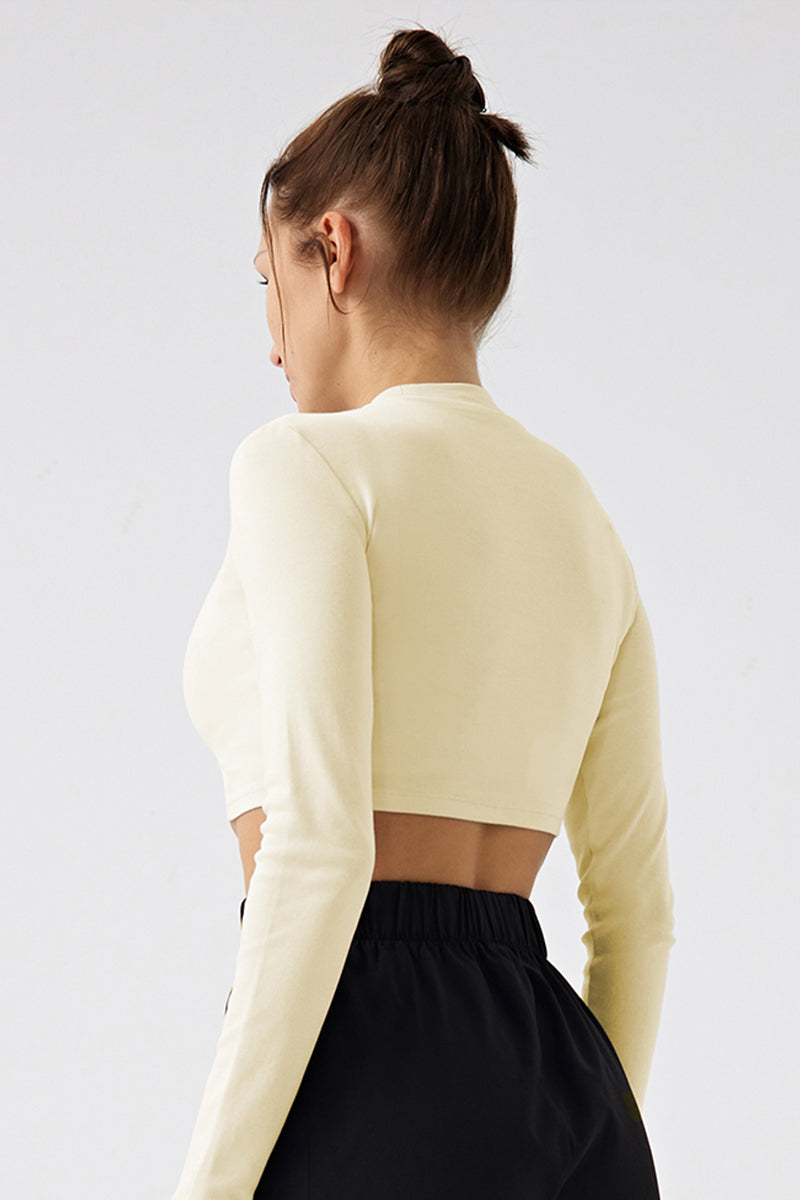 Women Eco-Friendly Organic Cotton Strapless Long Sleeve T-Shirt Fitness Dance Fashion Outwear Yoga Sports Tops