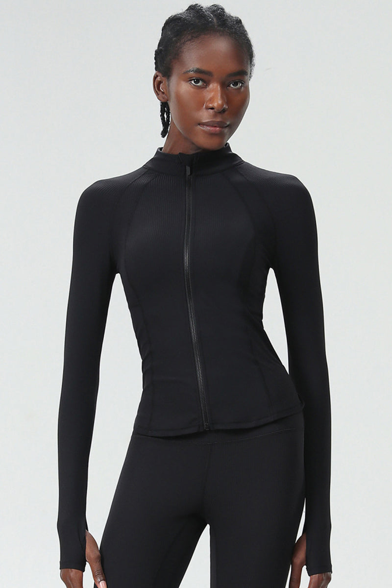 Women High-Neck Waist-Shaping Slim-Fit Yoga Built-In Pocket Running Workout Jacket