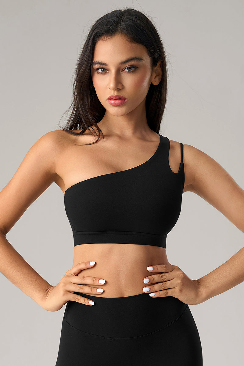 Women Asymmetrical Single Strap Crisscross Back Yoga Sports Bra