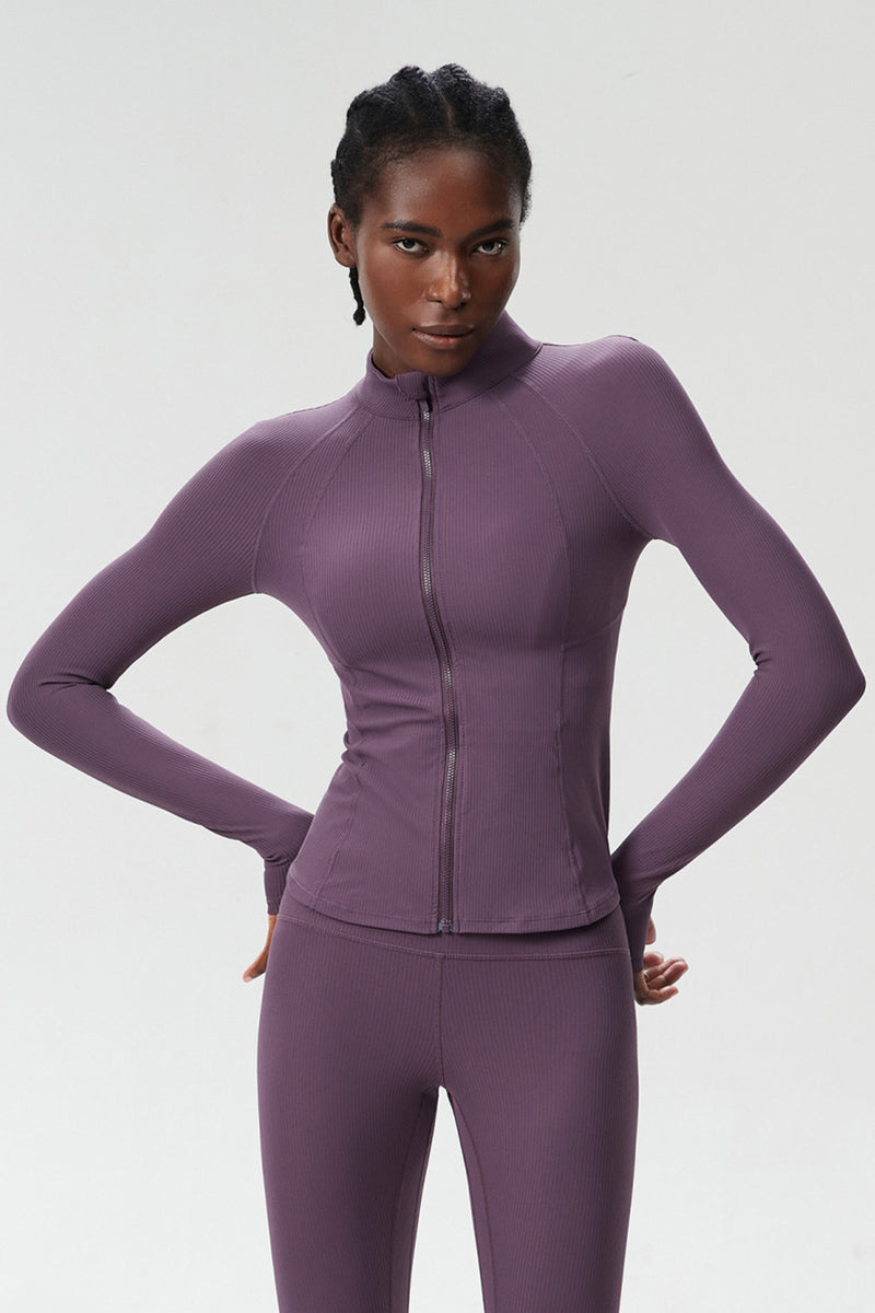 Women High-Neck Waist-Shaping Slim-Fit Yoga Built-In Pocket Running Workout Jacket