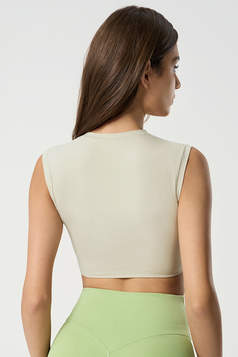Women Round Neck Naked-Feel Moisture-Wicking Crop Yoga Sports Tank Top