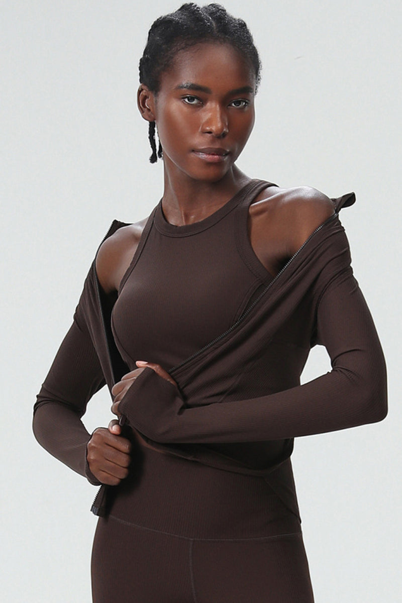 Women High-Neck Waist-Shaping Slim-Fit Yoga Built-In Pocket Running Workout Jacket