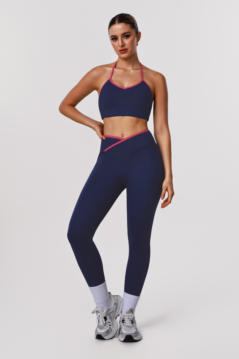 Women's Athletic Sets:Halterneck Bra And V-Waist Leggings
