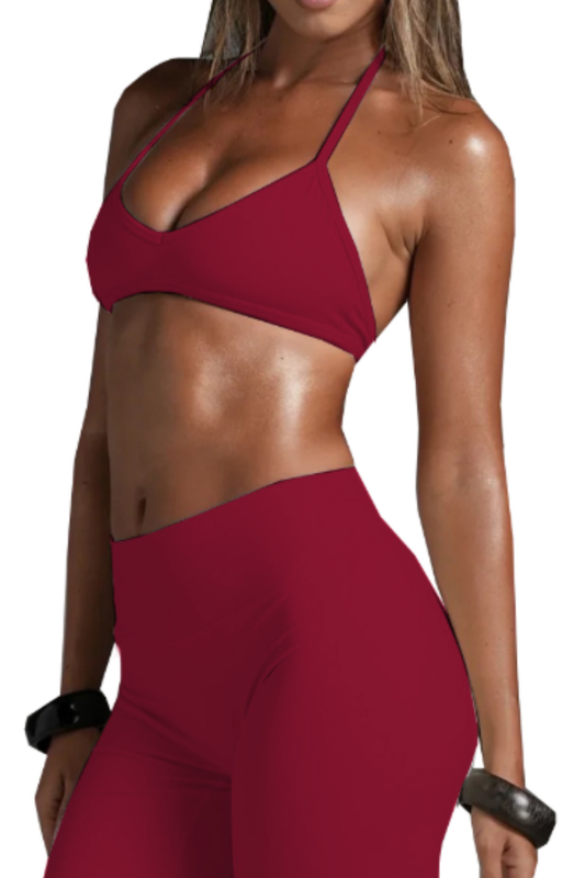 Women's Halter V-Neck Backless Triangle Cup Sports Bra