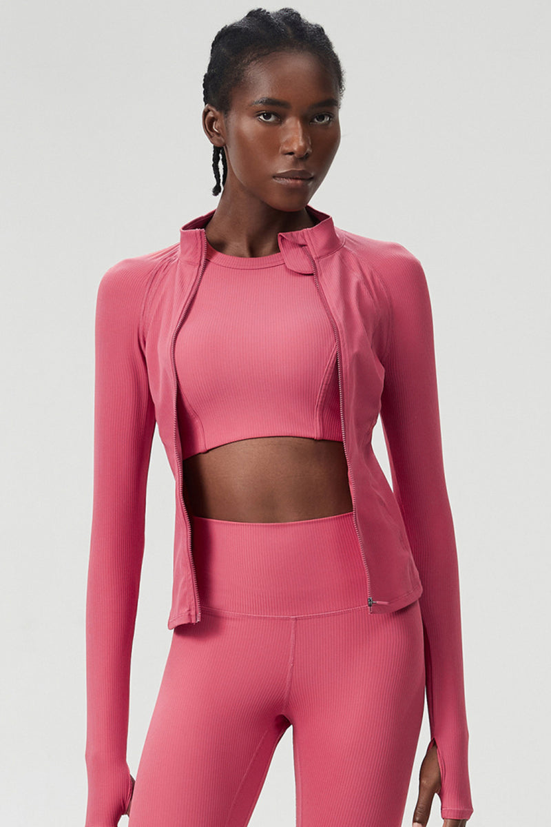 Women High-Neck Waist-Shaping Slim-Fit Yoga Built-In Pocket Running Workout Jacket