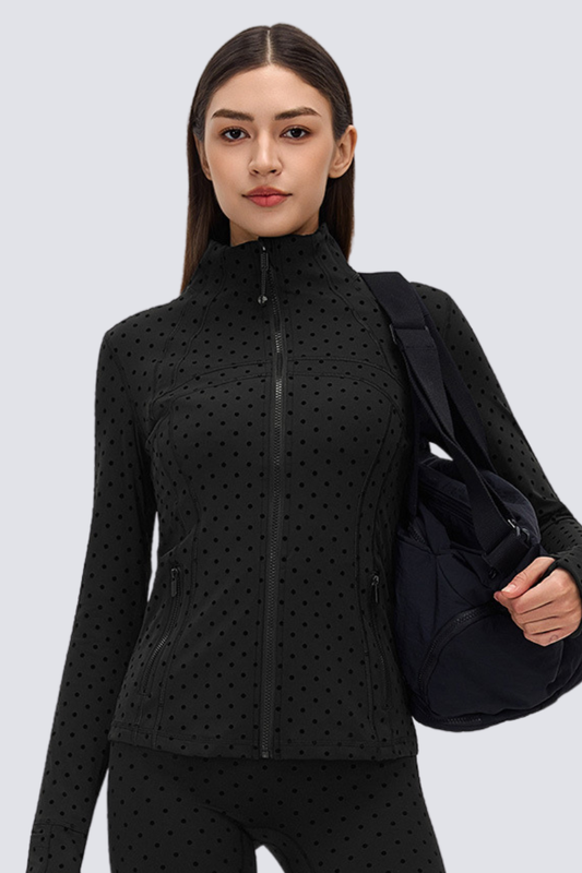 Women's Double-Sided Brushed Flocked Dot Slim Sports Jacket