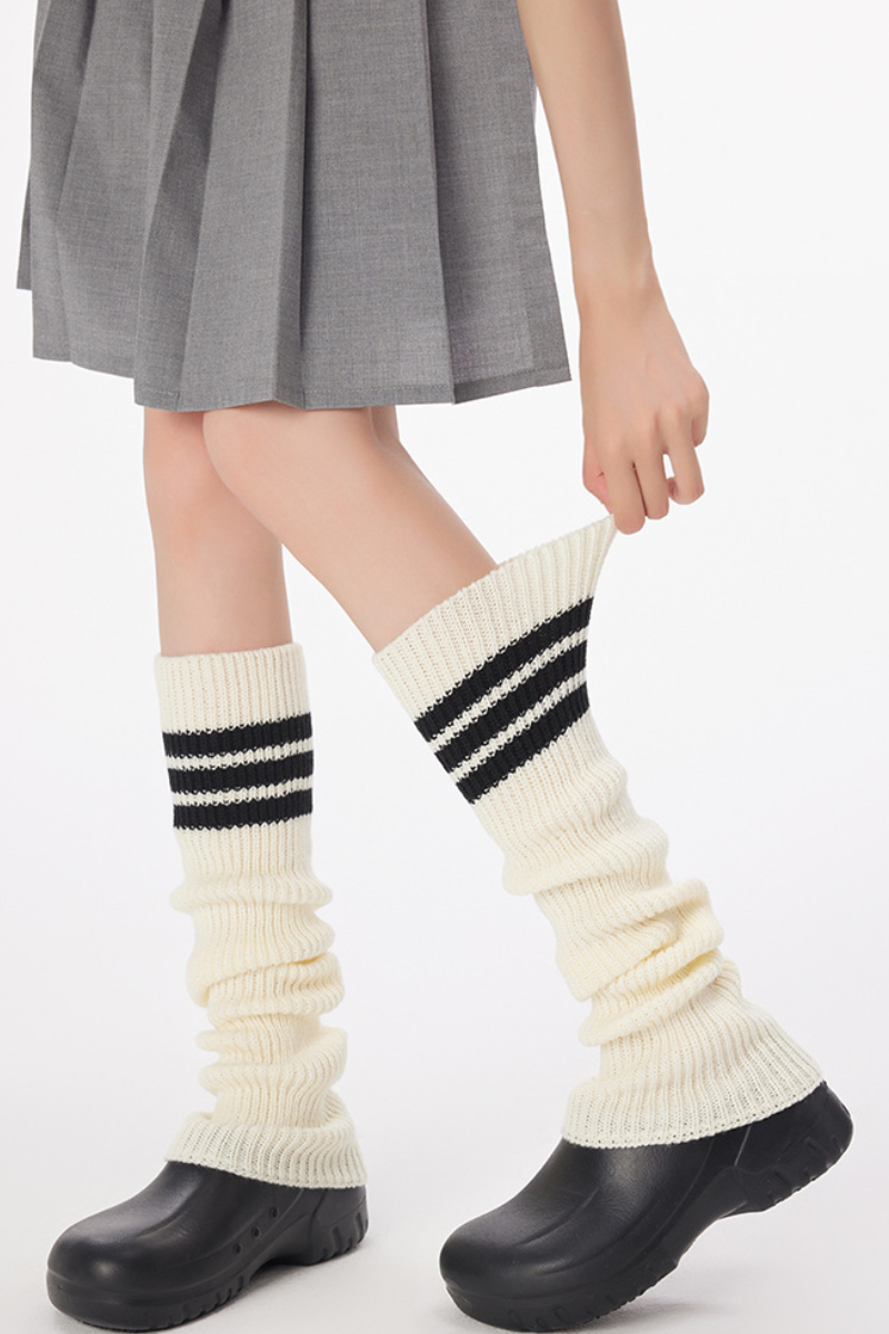 Women Y2K Striped Slouch Socks Ribbed Knit Style Leg Warmers