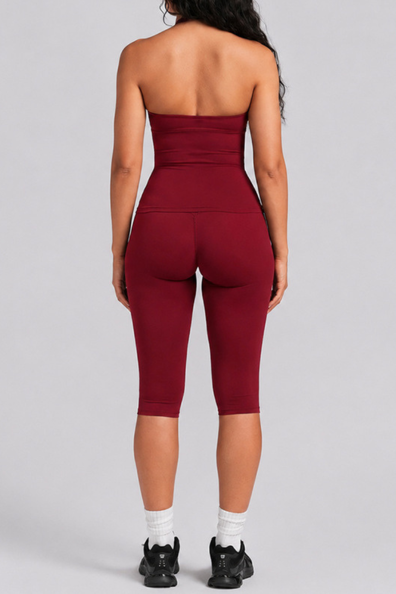Women's Anthletic Deep V Halter Tank Top And Capri Yoga Set