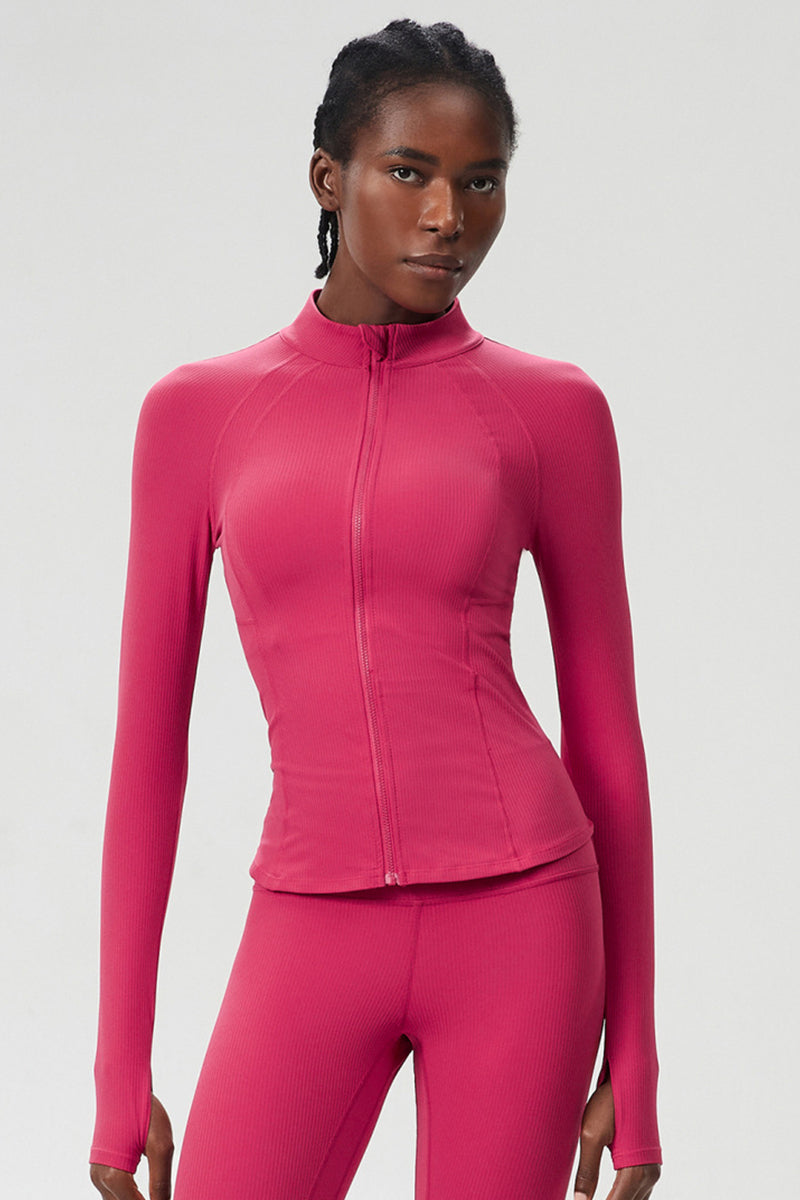Women High-Neck Waist-Shaping Slim-Fit Yoga Built-In Pocket Running Workout Jacket