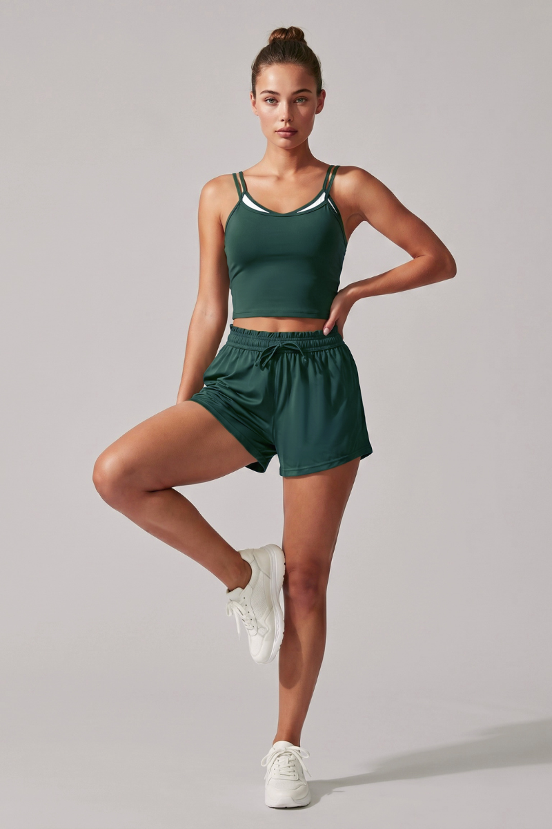 Women's Double Thin Strap Sports Cami Tank Top & Shorts Set