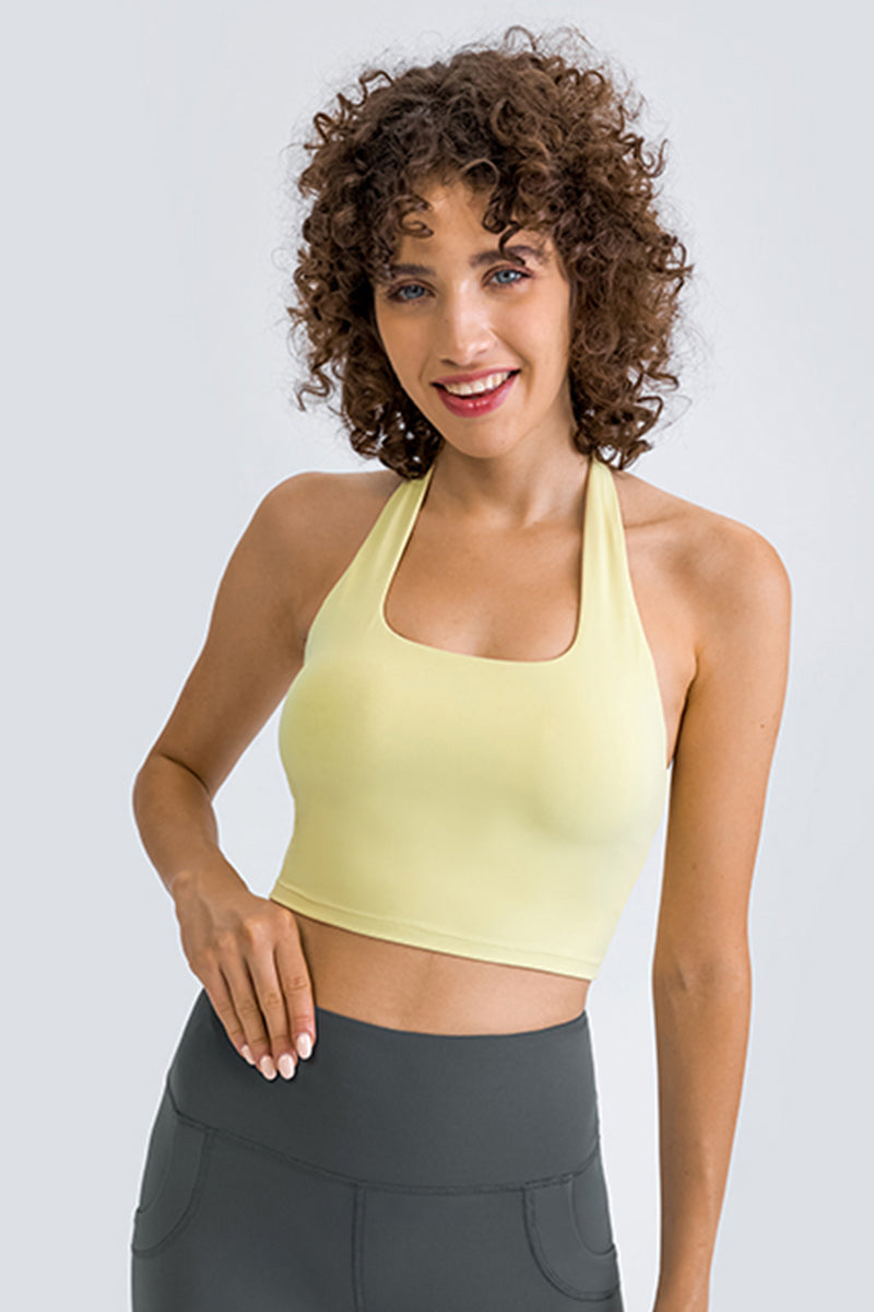 Women Sexy Halter Seamless Ruching Back Sports Bra