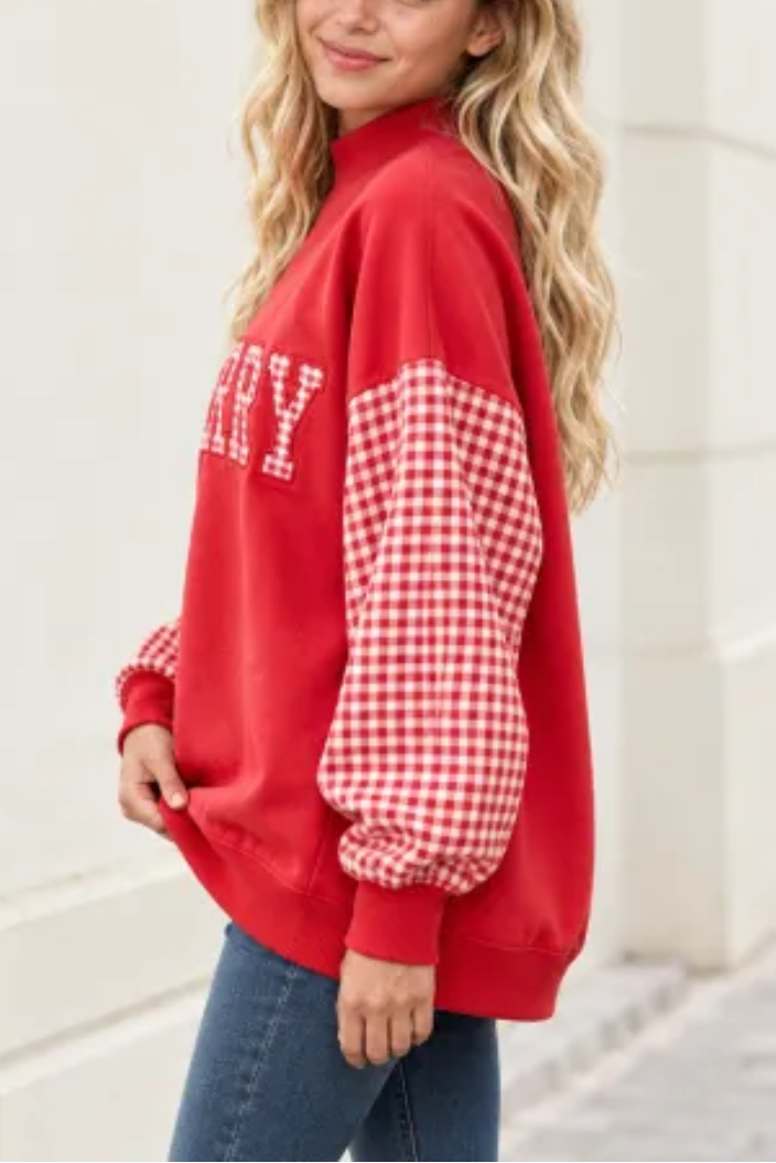 Women's Fall Christmas Letter Embroidery Mockneck Sweatshirt