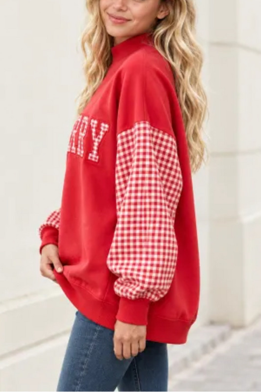 Women's Fall Christmas Letter Embroidery Mockneck Sweatshirt
