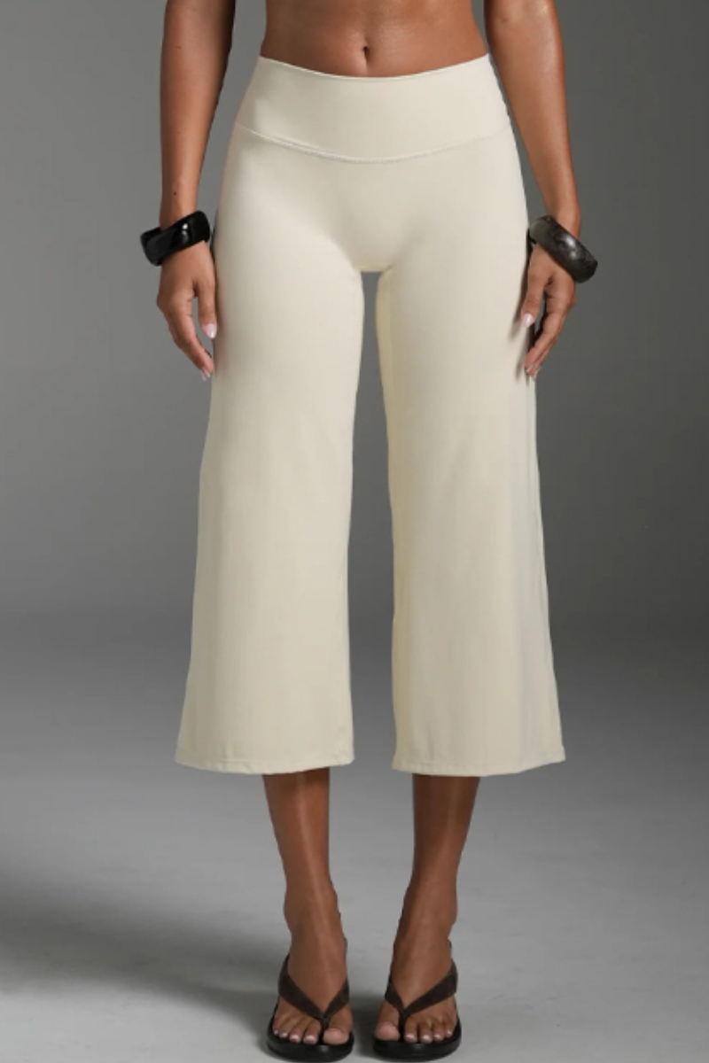Women's Athletic Solid Yoga Casual Wide-Leg Capri Pants