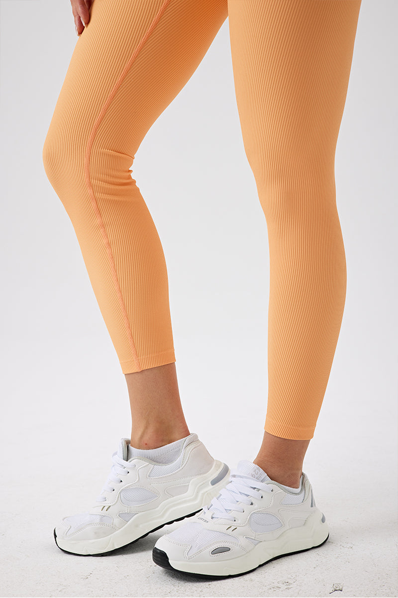 Women Ribbed Eco-Friendly Recycled Beauty Stripe Hip Lifting Tummy Tuck High Waisted Sports Fitness Yoga Leggings