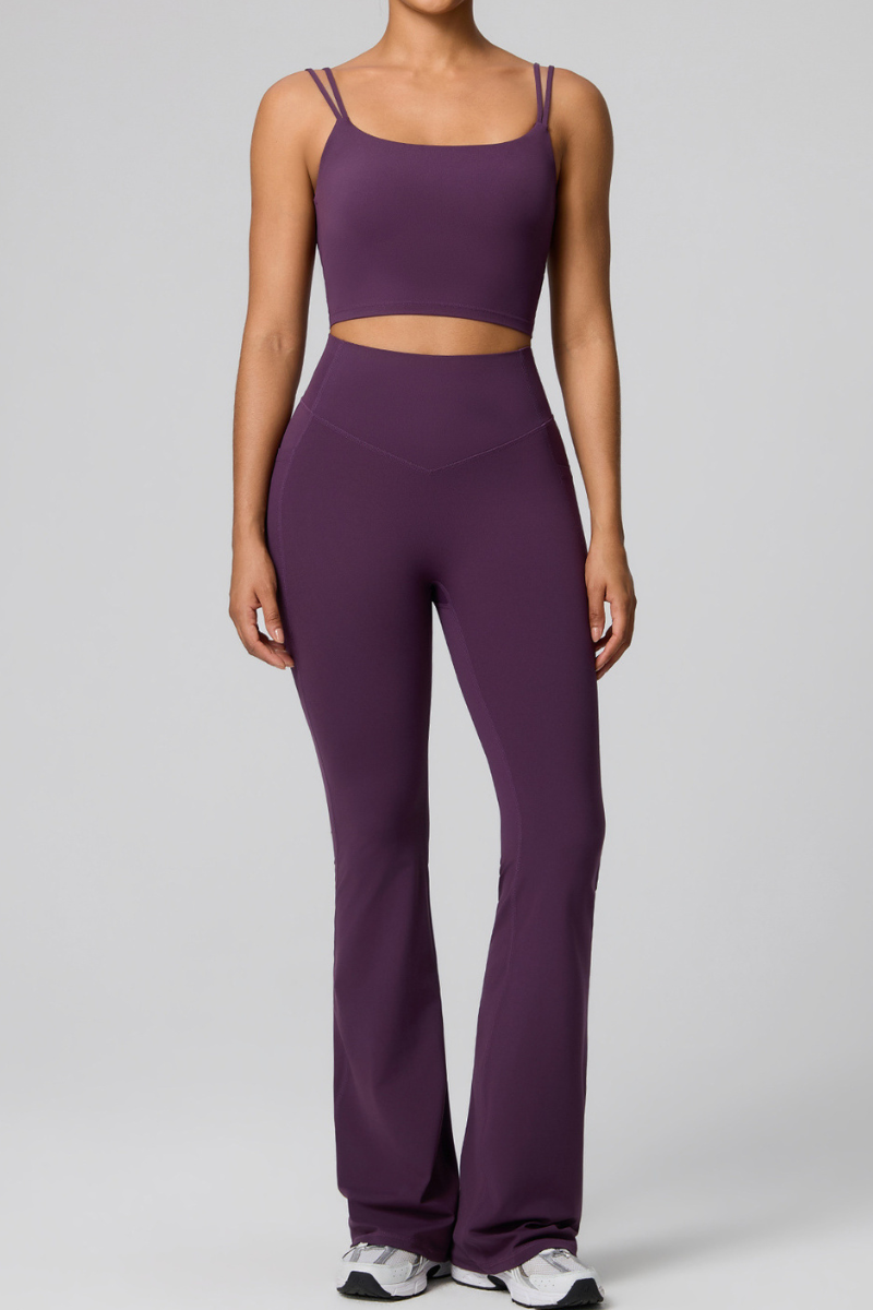 Women's Double Strap Twist Back Cami & Flare Yoga Pants Set