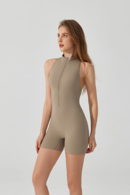 Women's Half Zip Pleated Buttocks Lift Sports Yoga Jumpsuits