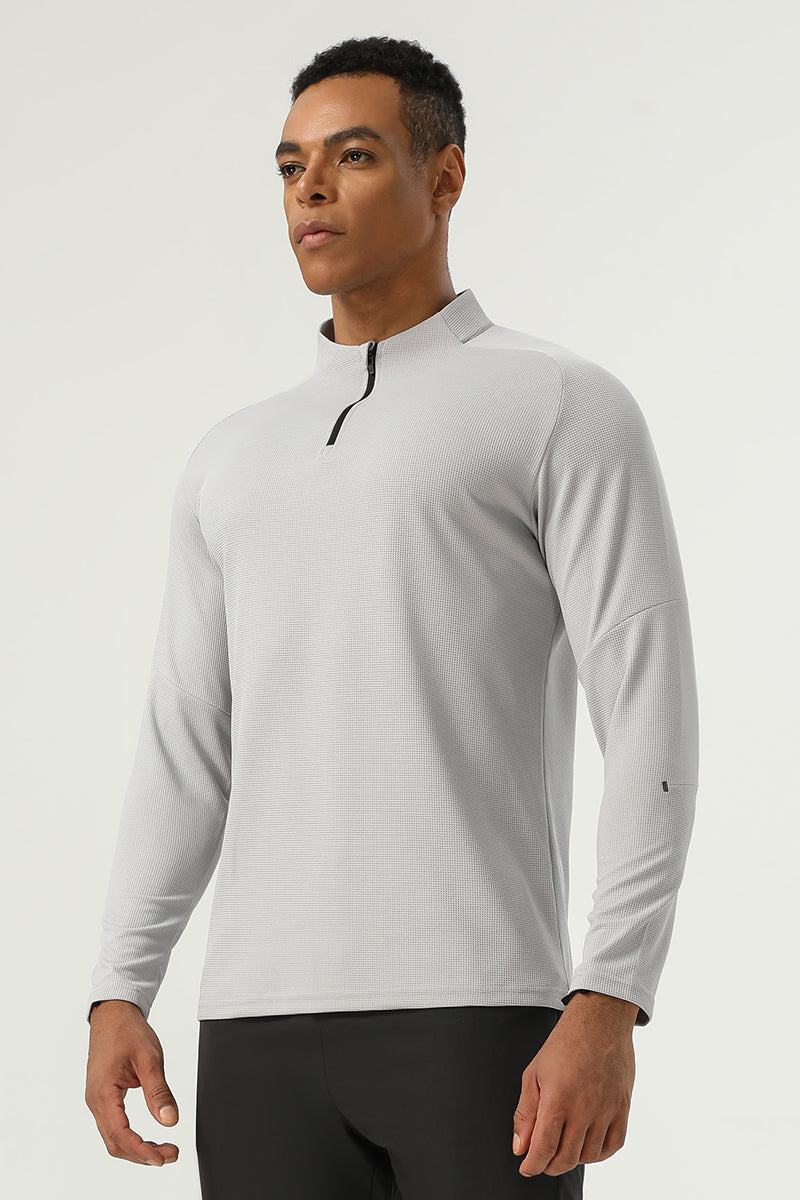 Men's Half Zip Stand Neck Thumb Band Fitness Training Long Sleeve T-Shirt