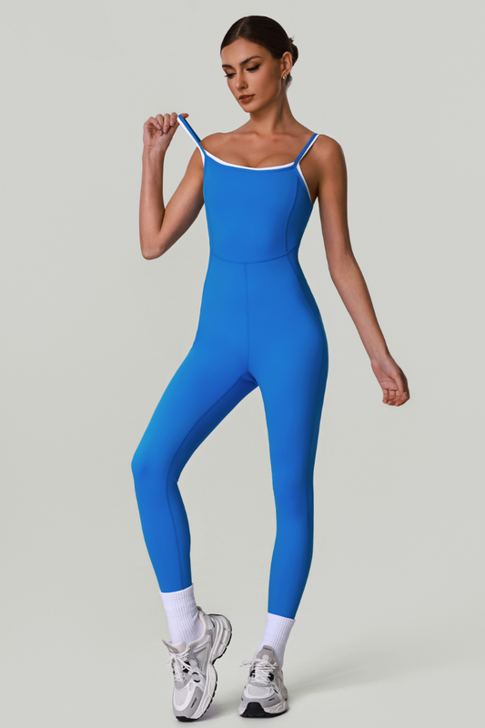 Women's Color-Block Adjustable Thin Strap Workout Jumpsuit