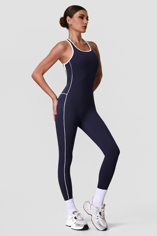 Women's Contrast Piping Crisscross Back Yoga Jumpsuits