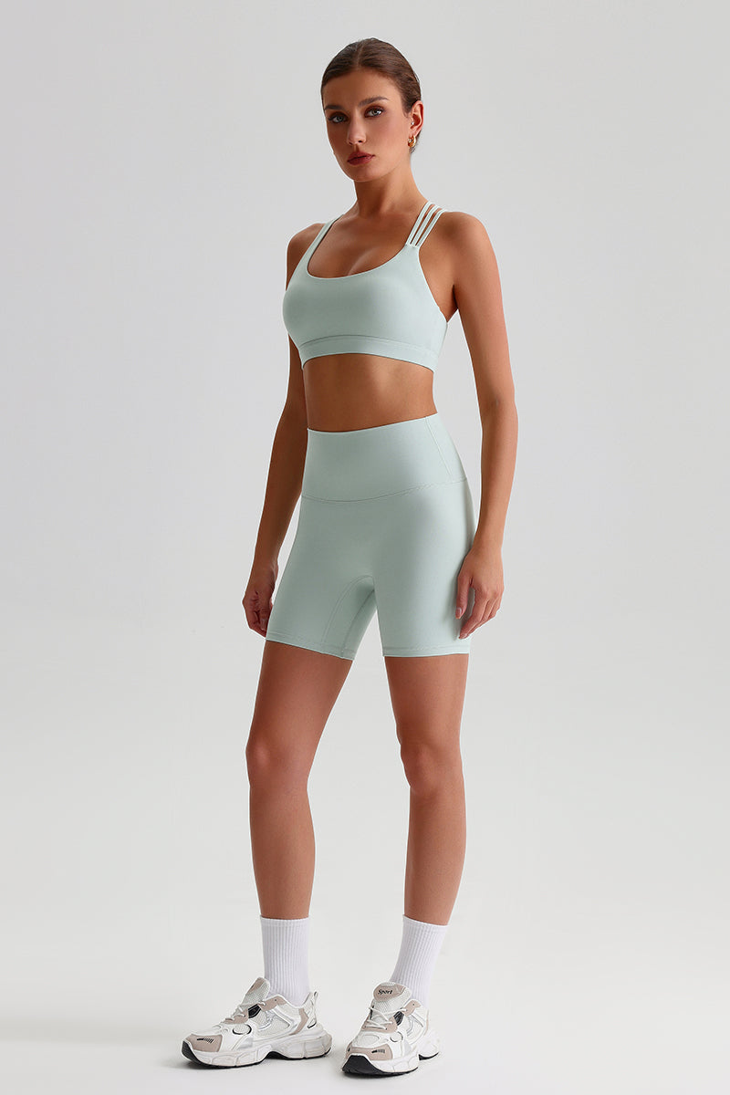 Women Naked Sensation Yoga Shorts Set: Cross-Back Bra + High-Waisted Sculpting Shorts