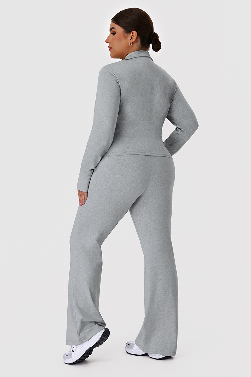 Plus Size Women's Two-Piece Set:Stand Collar Jacket Yoga Flare Pants