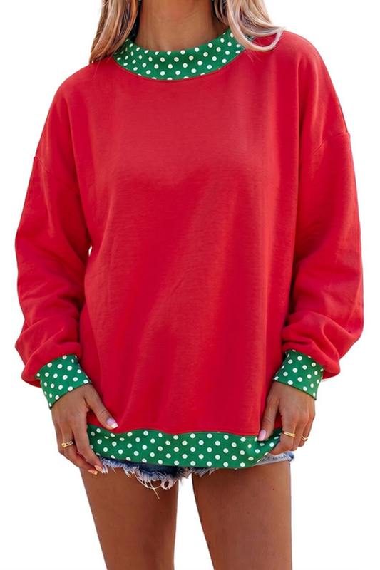 Women's Fall Polka Dot Color Block Mockneck Sweatshirt