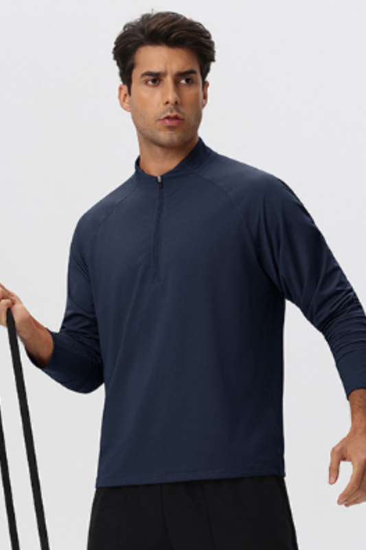 Men's Half Zip Raglan Quick Dry Athletic Long Sleeve T-Shirt
