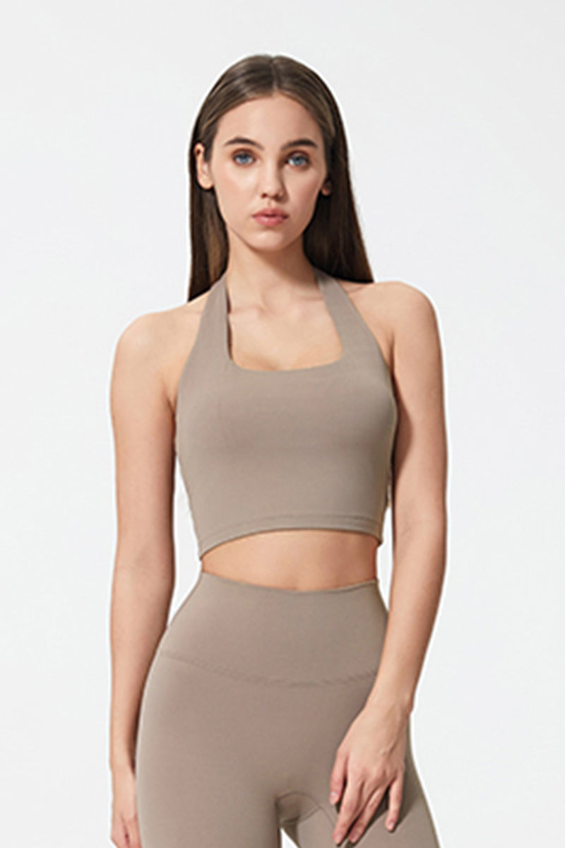 Women Sexy Halter Seamless Ruching Back Sports Bra