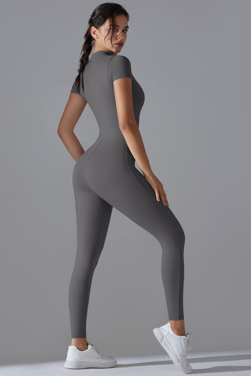 Seamless Women'S Half Zip Short Sleeve Jumpsuit