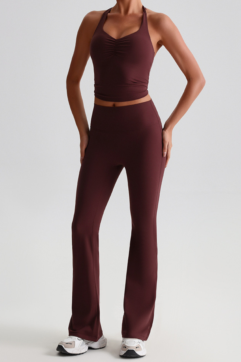 Women's Bare Feel Cropped Tank Top & Flared Yoga Pants Set