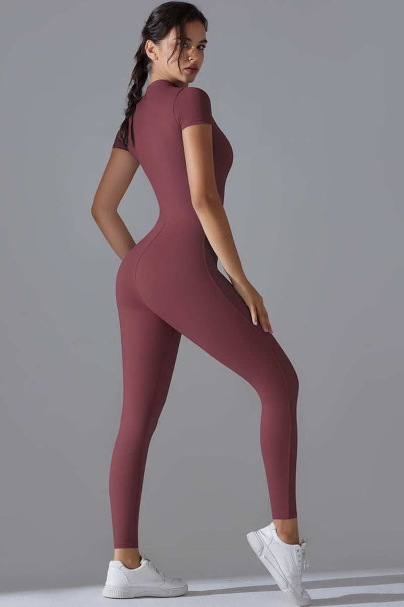Seamless Women'S Half Zip Short Sleeve Jumpsuit