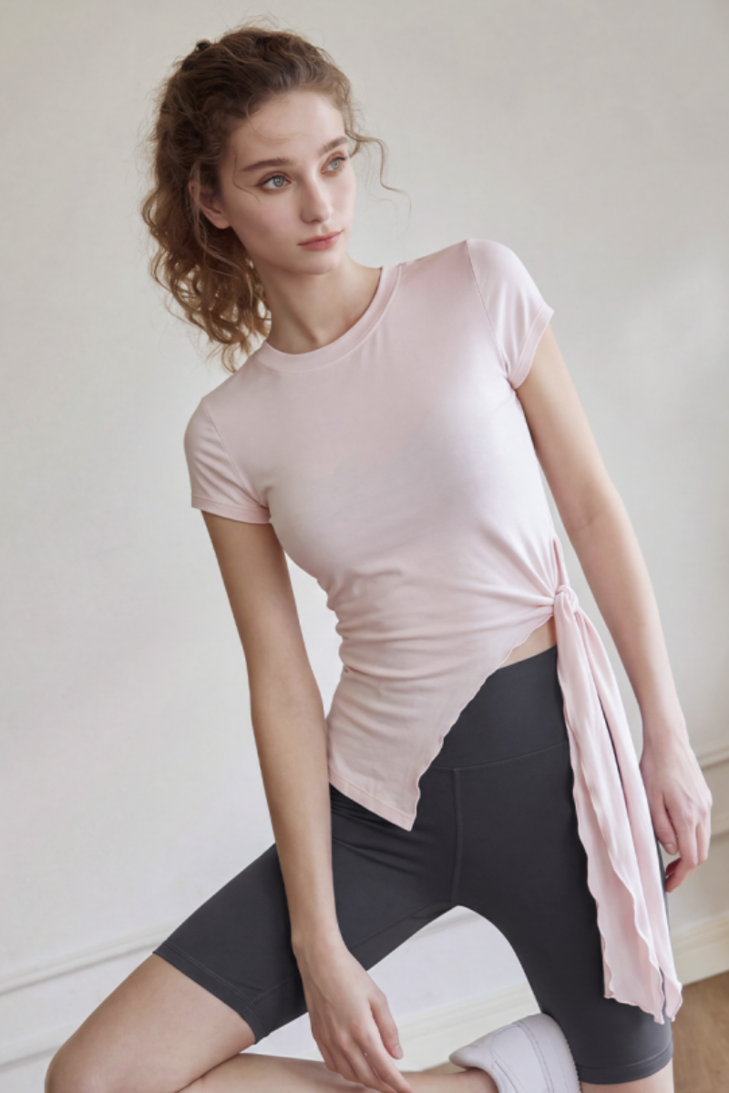 Women's Lyocell Asymmetric Side Tie  Soft Touch Yoga T-Shirt