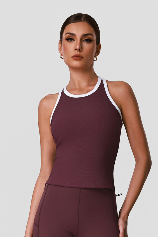 Women's Color-Block Binding Racerback Ribbed Sports Tank Top