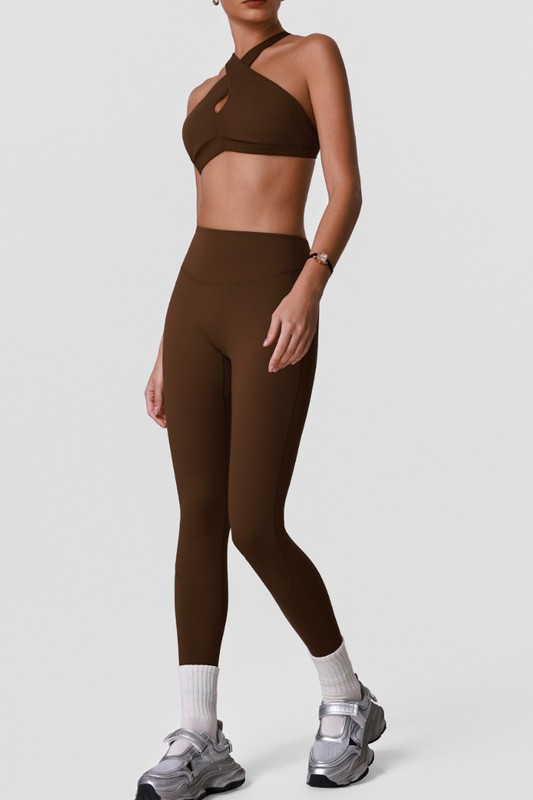 Women's Halterneck Bra And Pleated Leggings Sports Yoga Sets