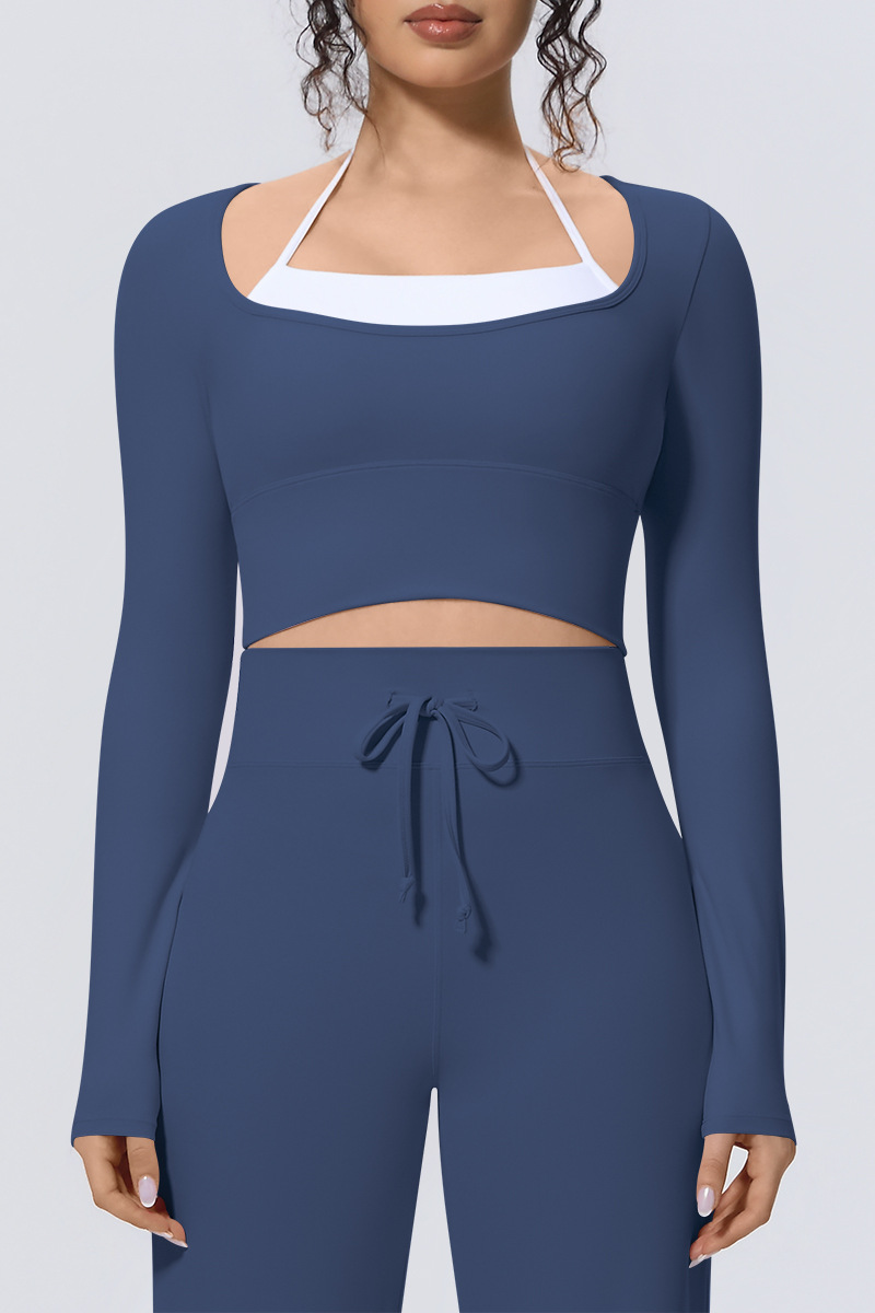 Women Fake Two Color Block Cropped Long Sleeve T-shirt