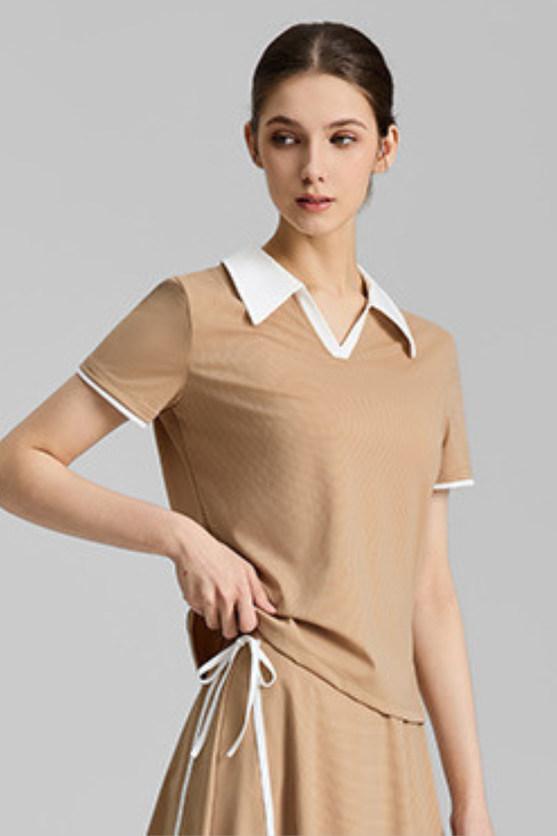 Women's Color-Block Polo V-Neck Sports Tennis T-Shirt