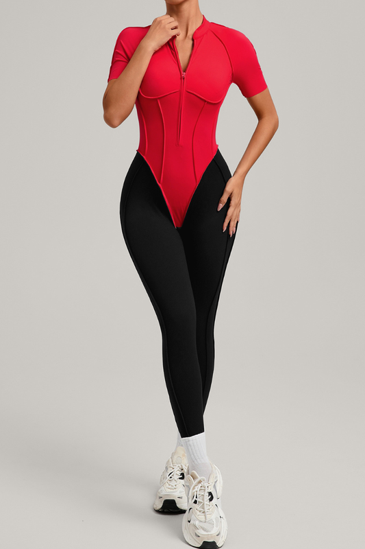 Women's Athletic Stand Collar Color Block Yoga Jumpsuit