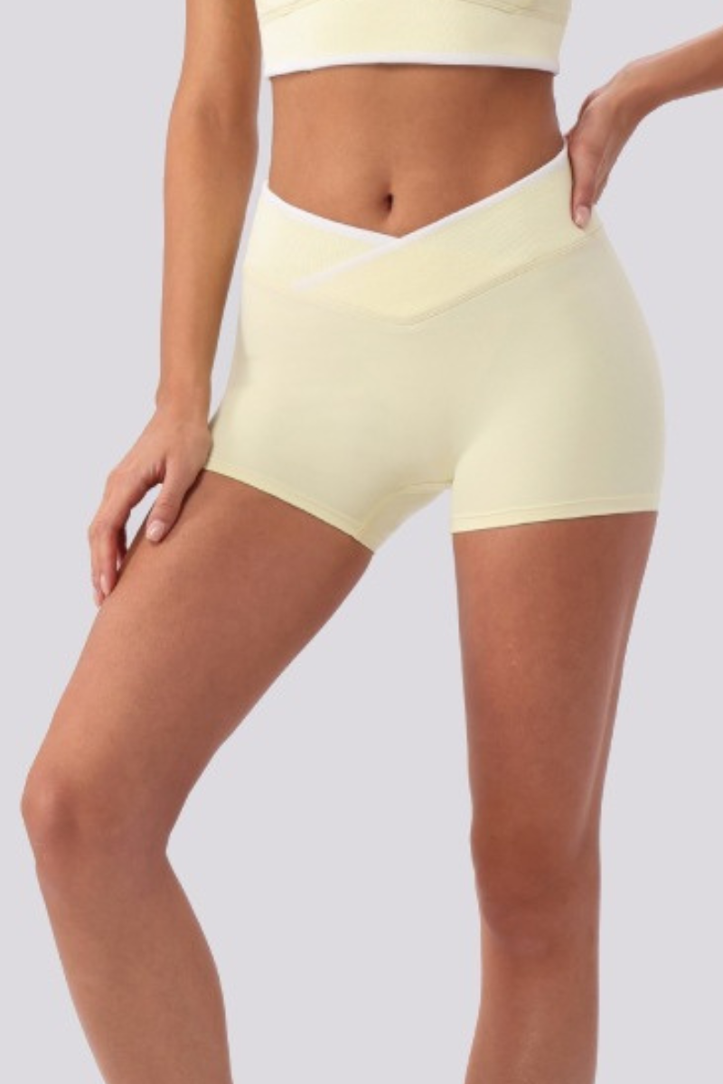 Women's Contrast Cross V Waist Bare Feel Yoga Shorts