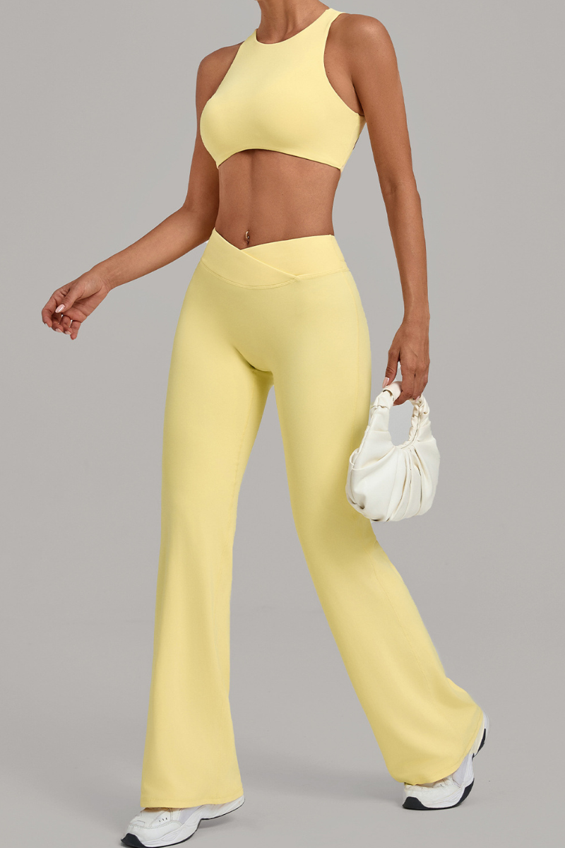 Women Cutout Back Cropped Tank Top & V waist Flare Pants Set