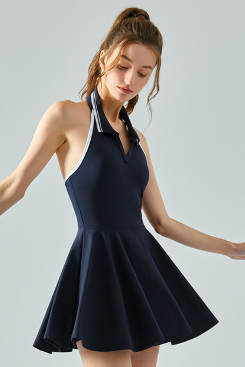 Women's Halter Polo Collar Cooling Tennis Mini Dress