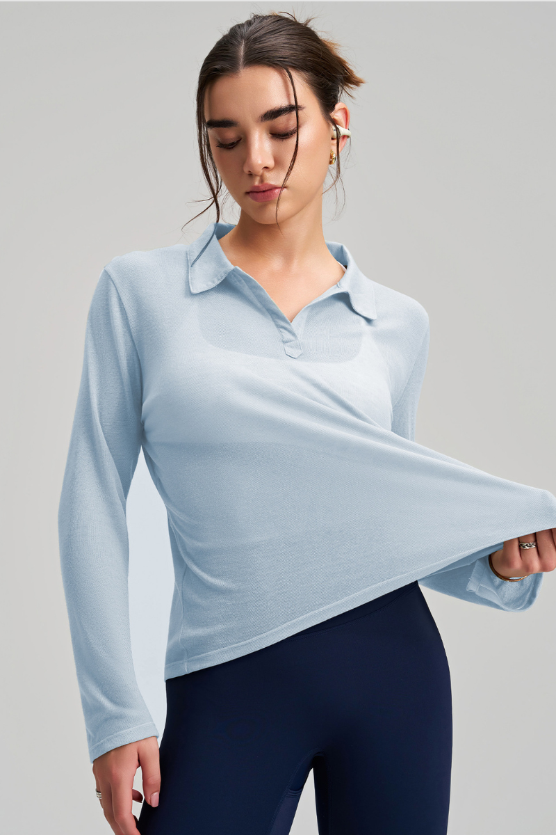 Women's Comfortable Breathable Polo Collar Long Sleeve Top