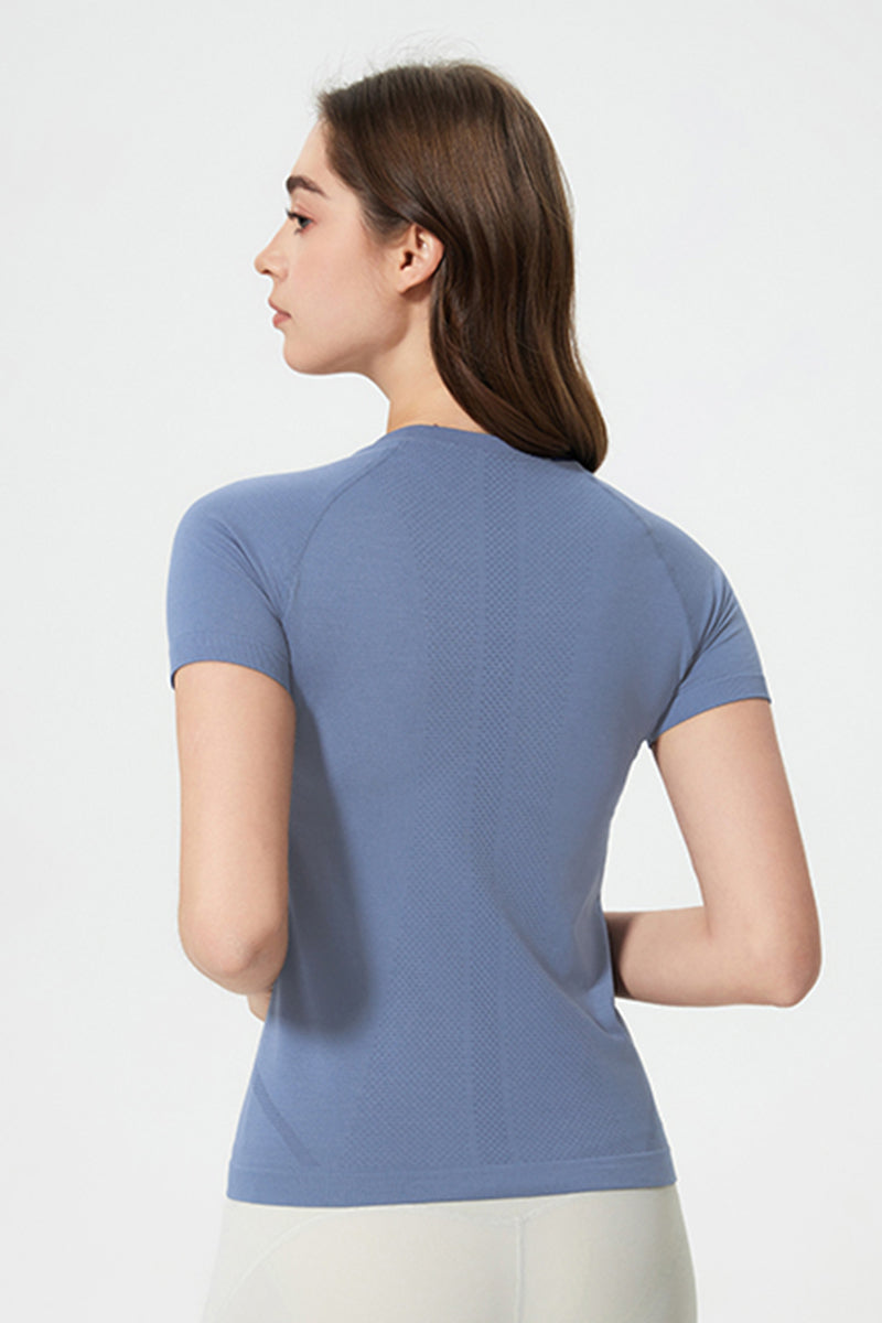 Women Seamless Round Neck Slim-Fit Quick-Dry Breathable Yoga Running T-Shirt
