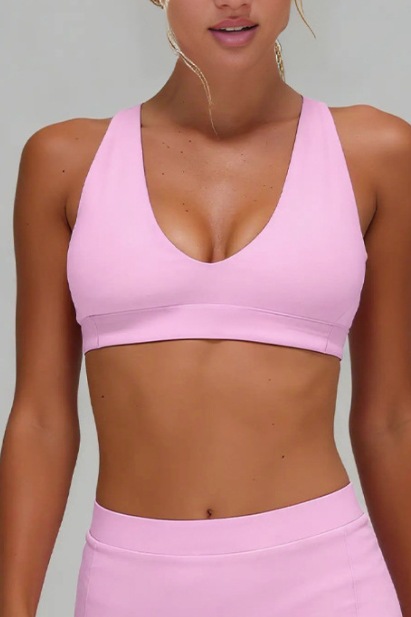 Women's Deep V-Neck Adjustable Strap Padded  Sports Bra